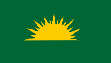 The Fenian Brotherhood favoured the Irish or Fenian Sunburst Flag as its emblem, this one showing a sun rising above the horizon, c.1850s